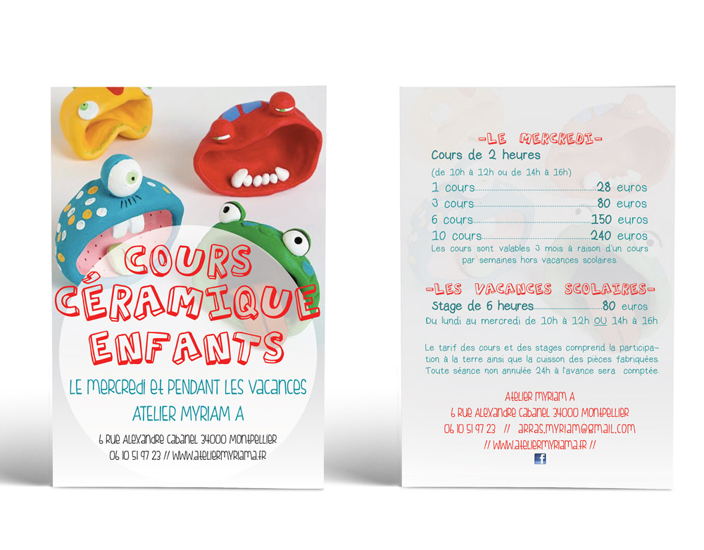 flyer/carte pour les cours enfant à l'Atelier Myriam A